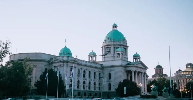 The National Assembly building in Belgrade, Serbia, during daytime.