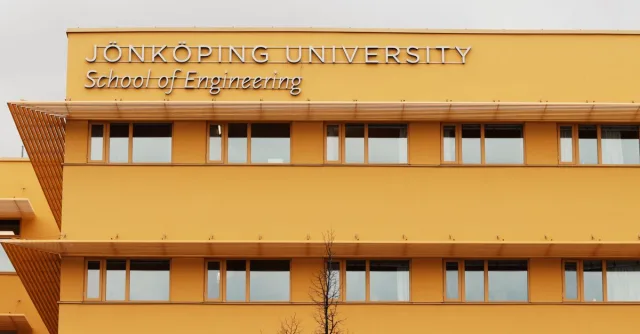 Front view of Jönköping University School of Engineering exterior in Sweden.