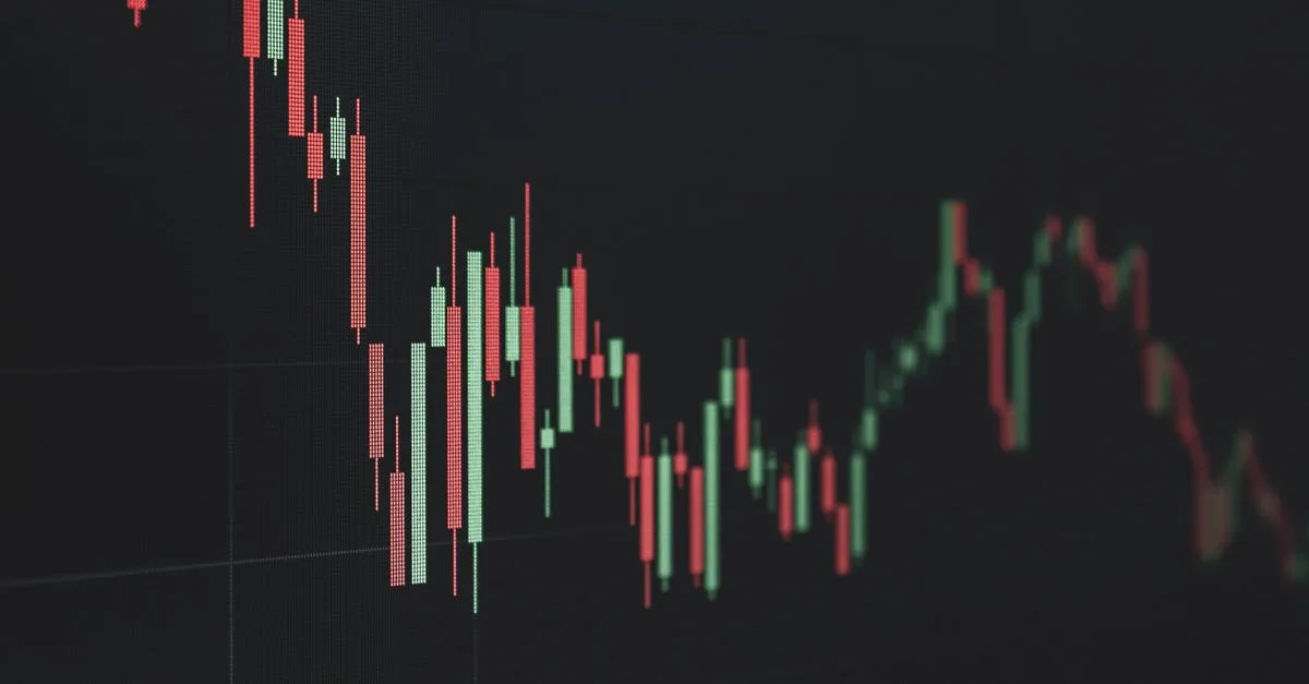 Stock market data chart showing trends in red and green. Perfect for financial and business themes.