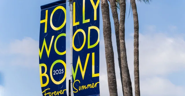 Bright summer banner at Hollywood Bowl 2025 in Los Angeles under sunny skies.