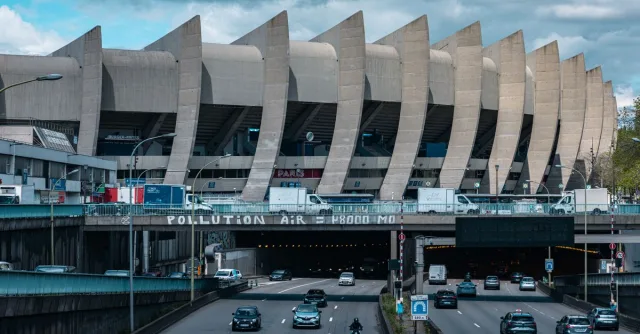 Dynamic view of the Parc des Princes showcasing its unique architecture in Paris, France.