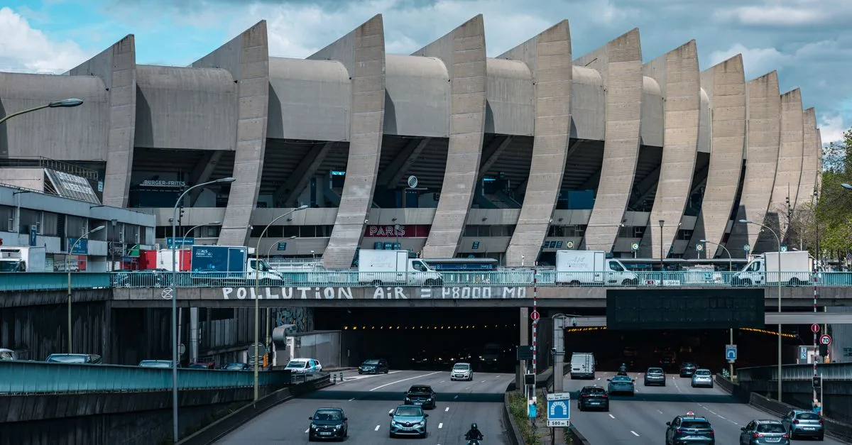 Dynamic view of the Parc des Princes showcasing its unique architecture in Paris, France.