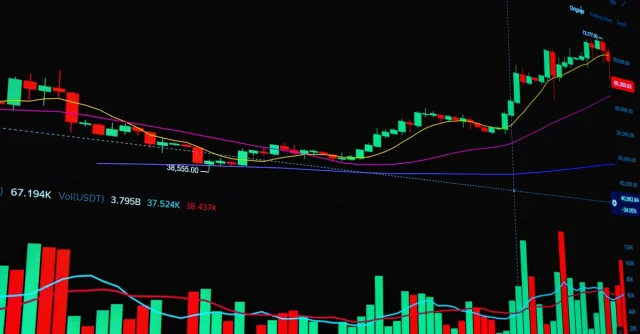 Graphic showing stock market trends with rising and falling bars and line graph indicators.