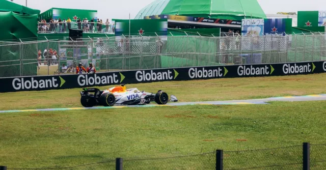 Thrilling Formula 1 action at the Interlagos Circuit in São Paulo, featuring high-speed racing.