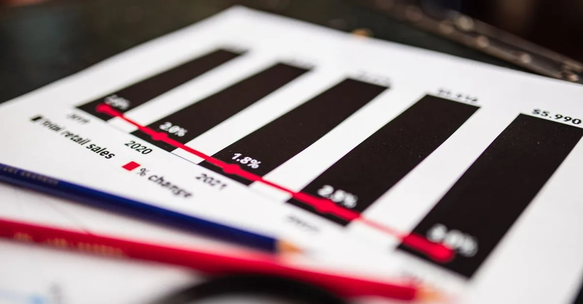 Close-up of a financial report showing sales data with dramatic depth of field.