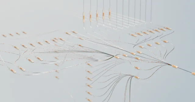 Elegant 3D visualization of neural networks showcasing abstract connections in a digital space.