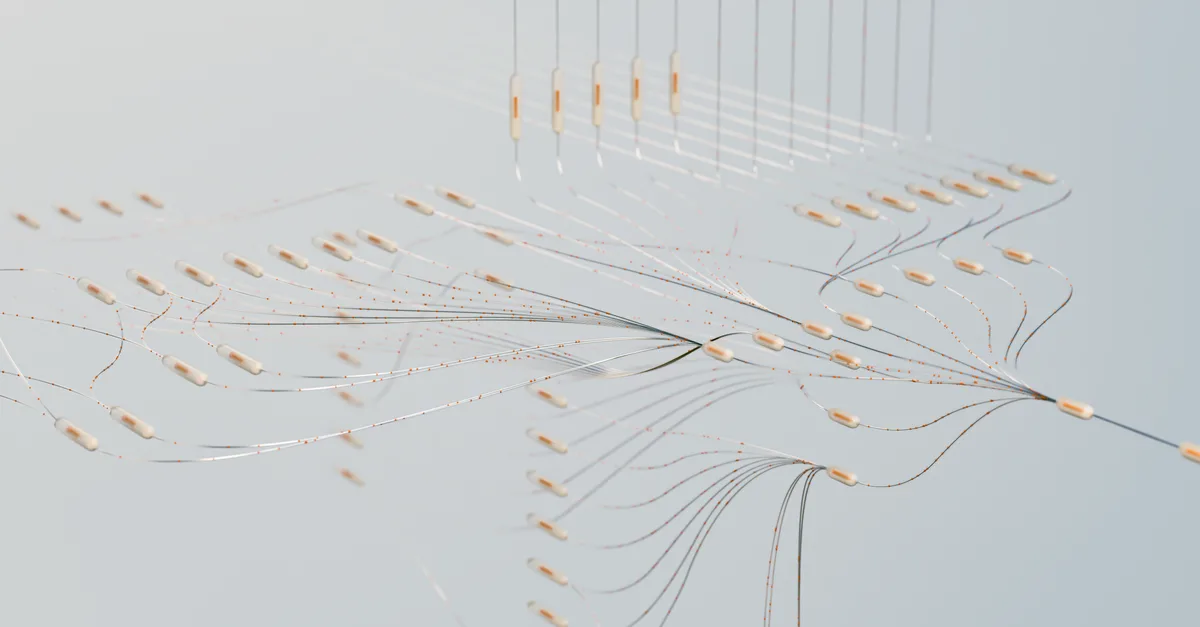 Elegant 3D visualization of neural networks showcasing abstract connections in a digital space.