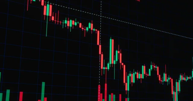 Financial candlestick chart showing market trends and data visualization.