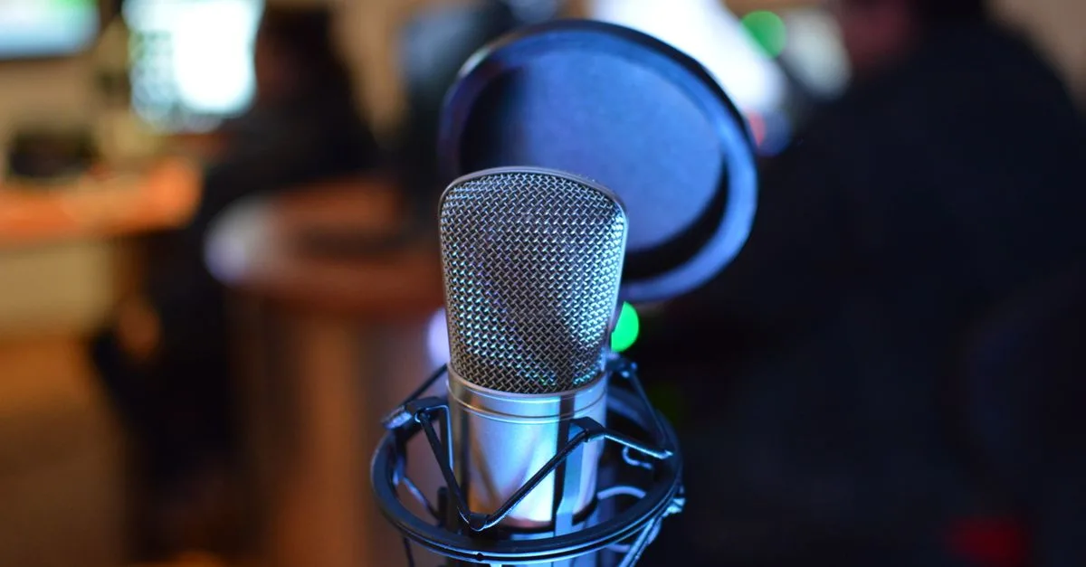 Close-up of a microphone in a professional recording studio in Cancún, Mexico.