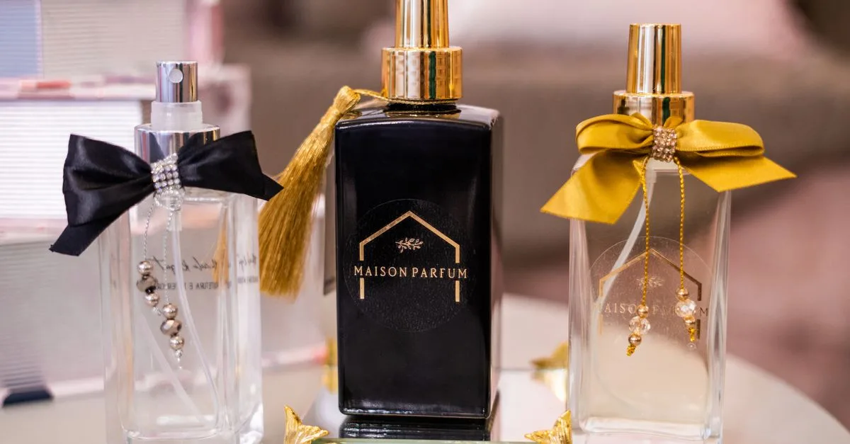 Stylish perfume bottles showcasing elegance and luxury on decorative display