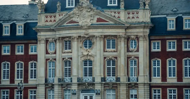 Close-up of a stunning Baroque palace facade with intricate details in Germany.