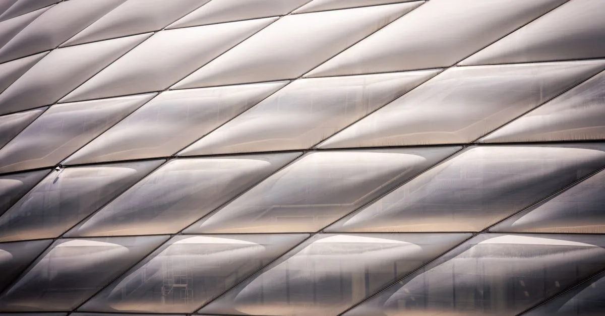 Detailed view of Allianz Arena showing its modern, geometric architectural elements in Munich, Germany.