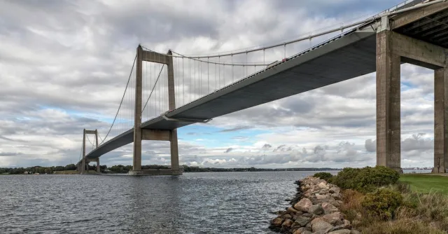 Stunning view of the New Little Belt Bridge spanning the water in Middelfart, Denmark.