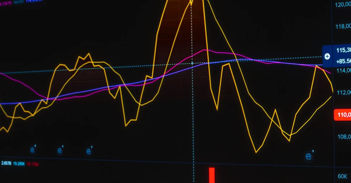 Vibrant graph showing fluctuating stock market trends on a trading screen.