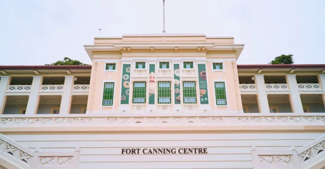 Elegant colonial architecture of Fort Canning Centre, a historic site in Singapore.