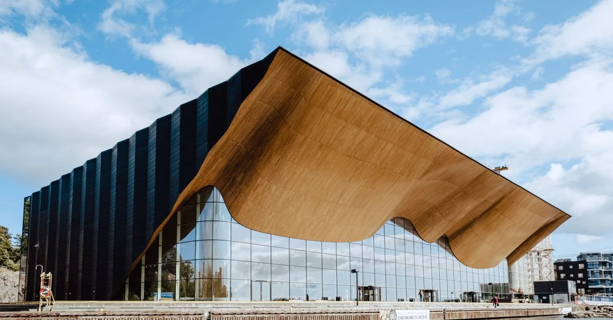 Stunning modern architecture of the Kilden Performing Arts Centre located at the waterfront in Kristiansand, Norway.