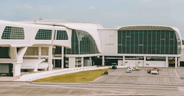 A view of the contemporary architecture at Kuala Lumpur's airport terminal.