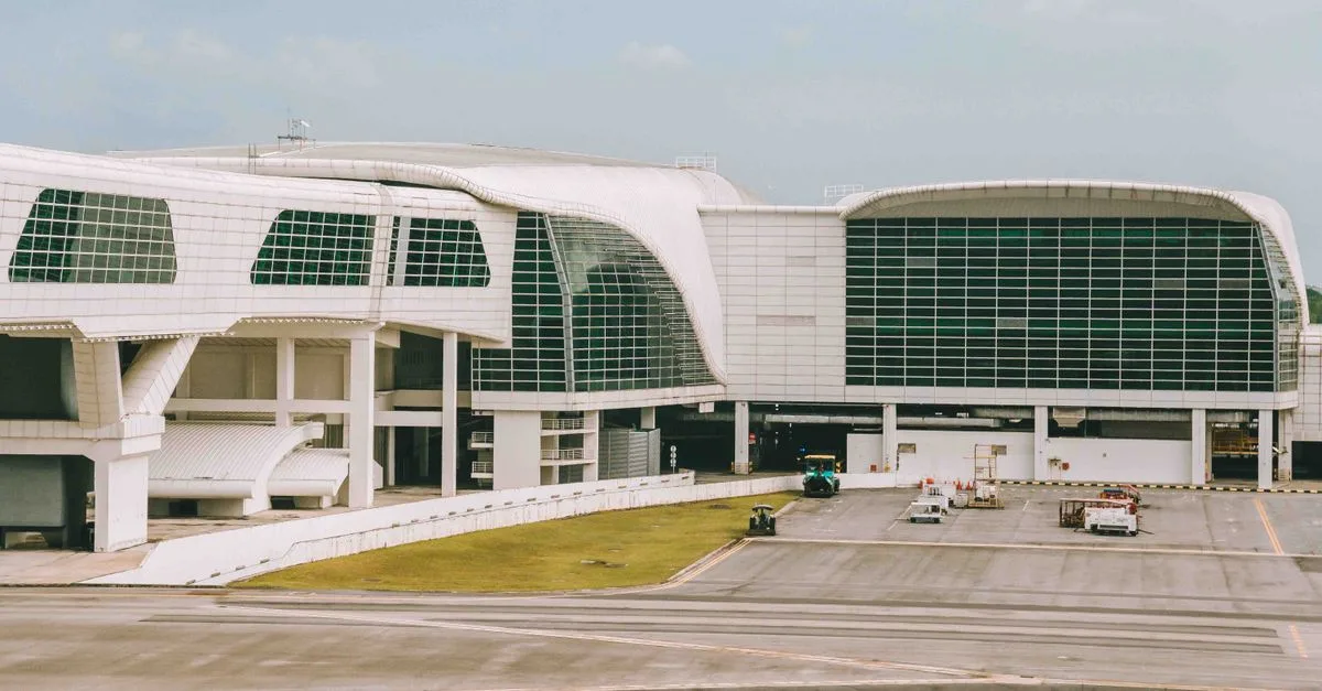 A view of the contemporary architecture at Kuala Lumpur's airport terminal.