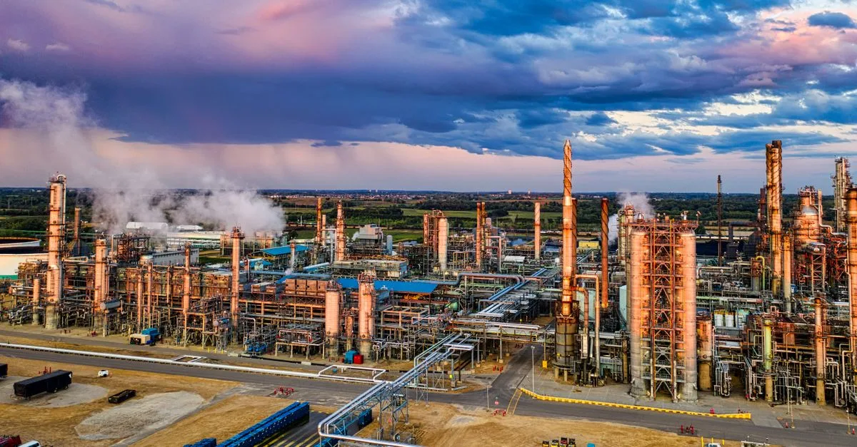 Aerial shot of a sprawling industrial plant in Rosemount, Minnesota, USA.