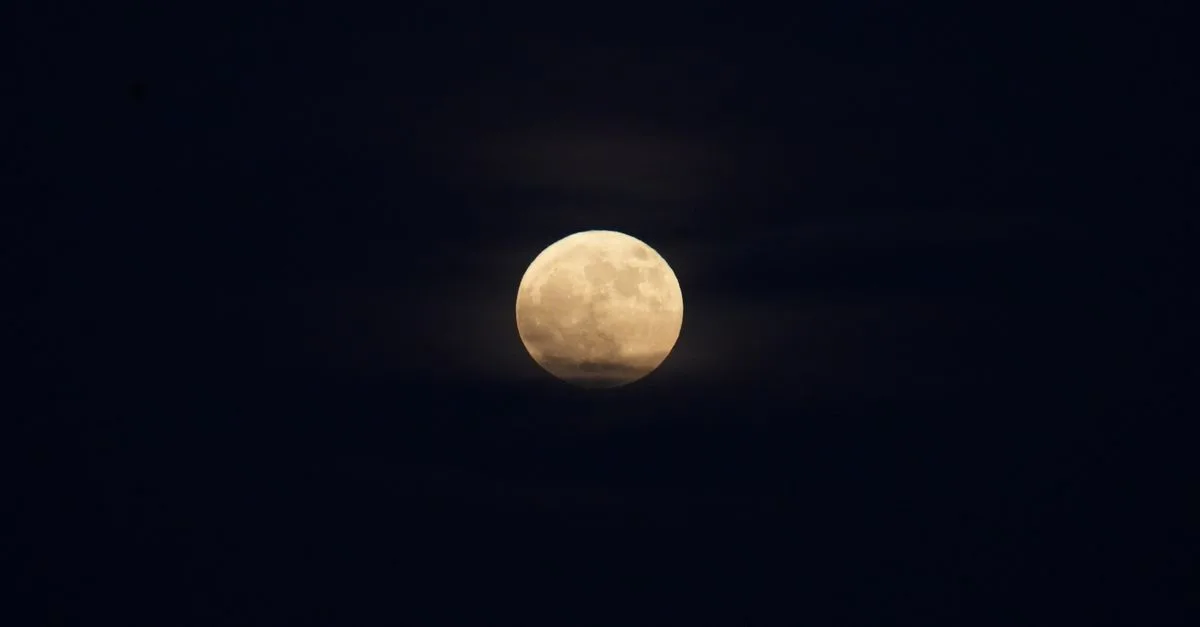 A luminous full moon surrounded by a dark, clear night sky, offering a serene celestial view.