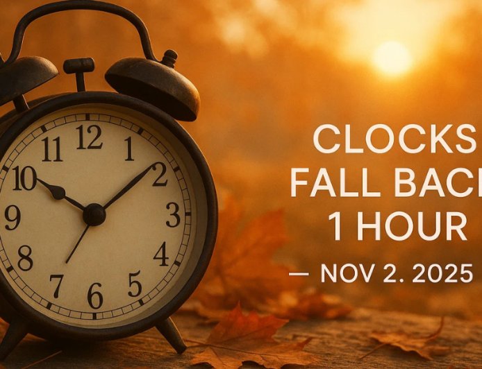Daylight Saving Time Ends Sunday, Nov 2, 2025: Clocks Fall Back 1 Hour